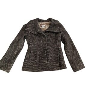 MAX&Co. Max Mara Herringbone Tweed Wool Blend Moto Jacket Coat Women Size‎ 2